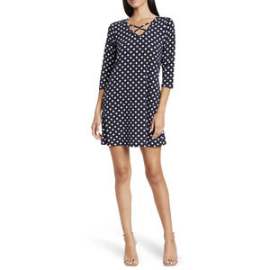 Papillon Black White Polka Dot 3/4 Sleeve A-Line Dress NWT Size Small